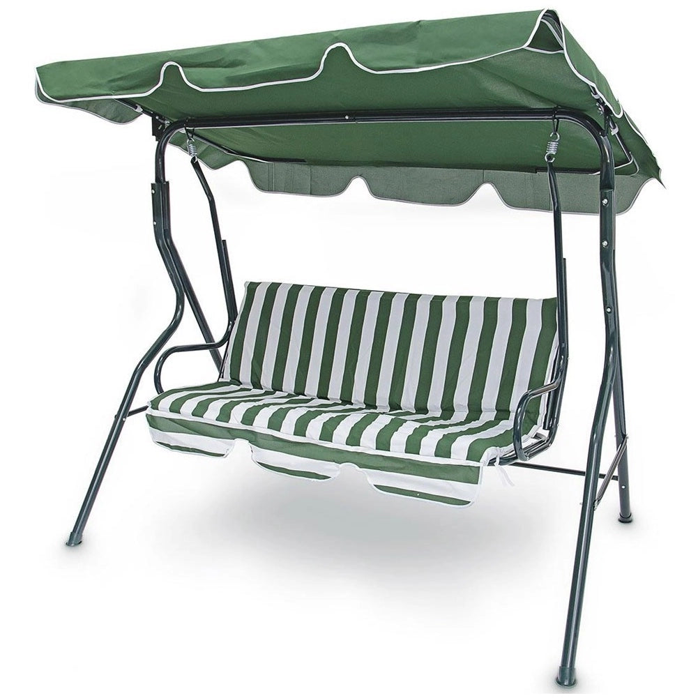 Dondolo Altalena da Giardino 3 Posti 170cm Acciaio e Tessuto Oxforf Verde Bianco