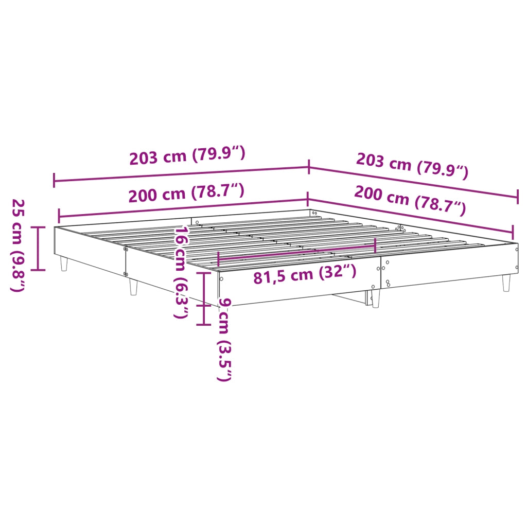 Letto Rovere nero 200x200 cm Legno massiccio