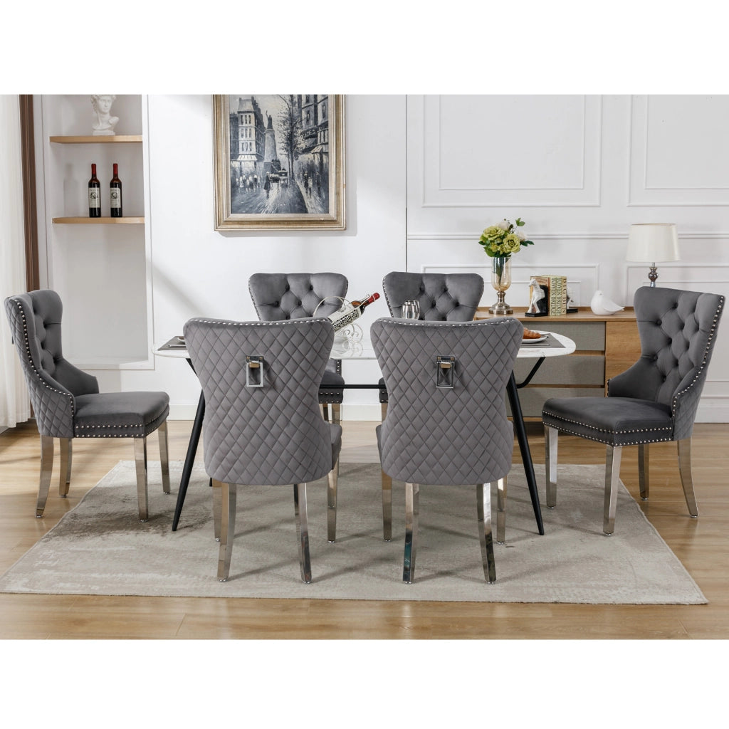 Sedia da Pranzo Imbottita in Velluto ¨C Xylo ¨C Set 6 Pezzi, Gambe in Metallo, Grigio