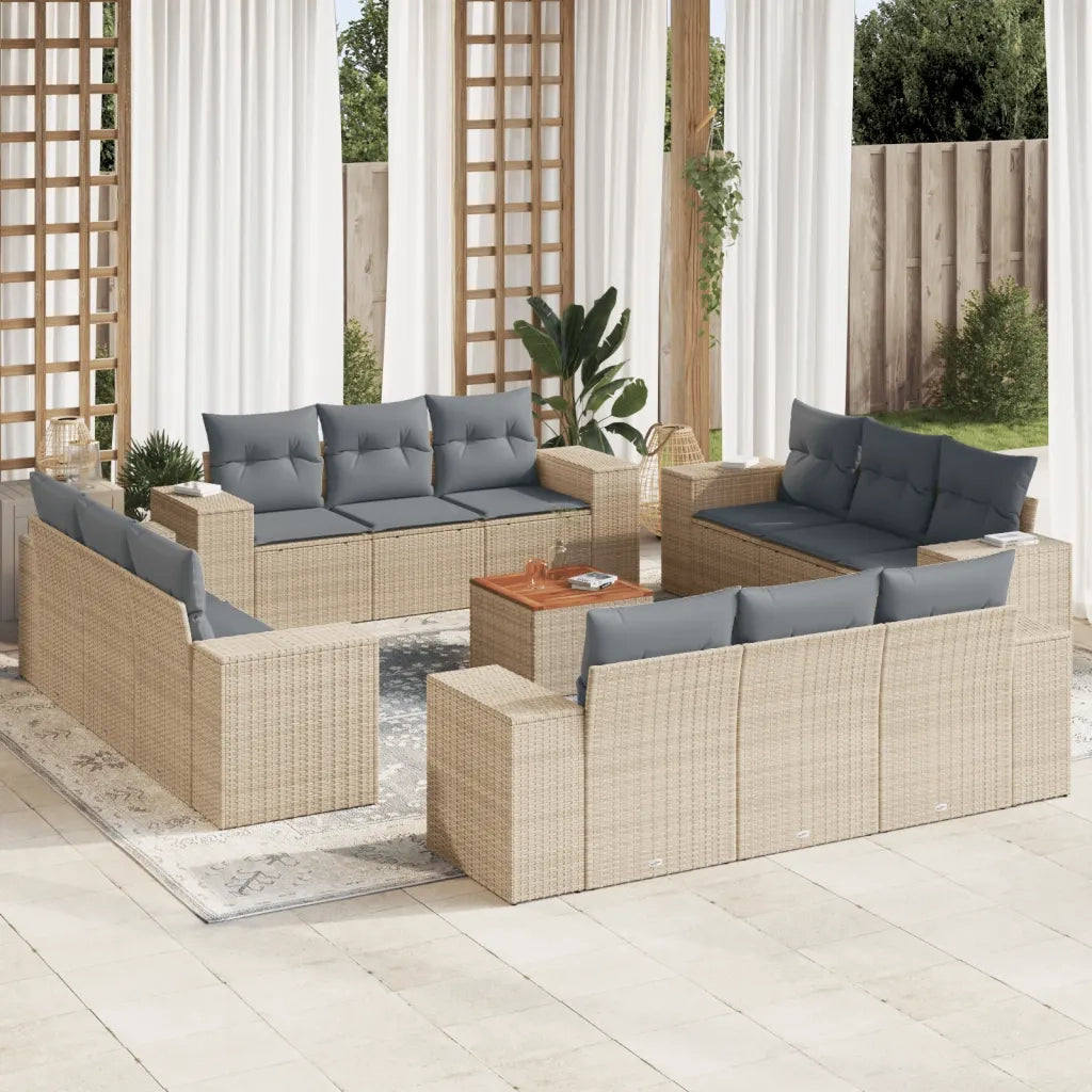 Set Divano da Giardino 13 pz con Cuscini Beige in Polyrattan
