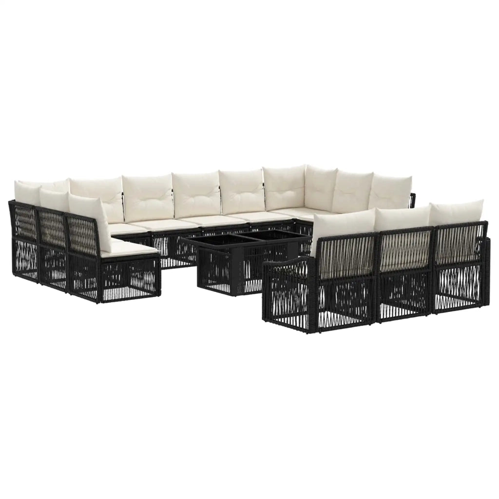 Set Divano da Giardino 14 pz Nero e Bianco Crema polyrattan 3437320
