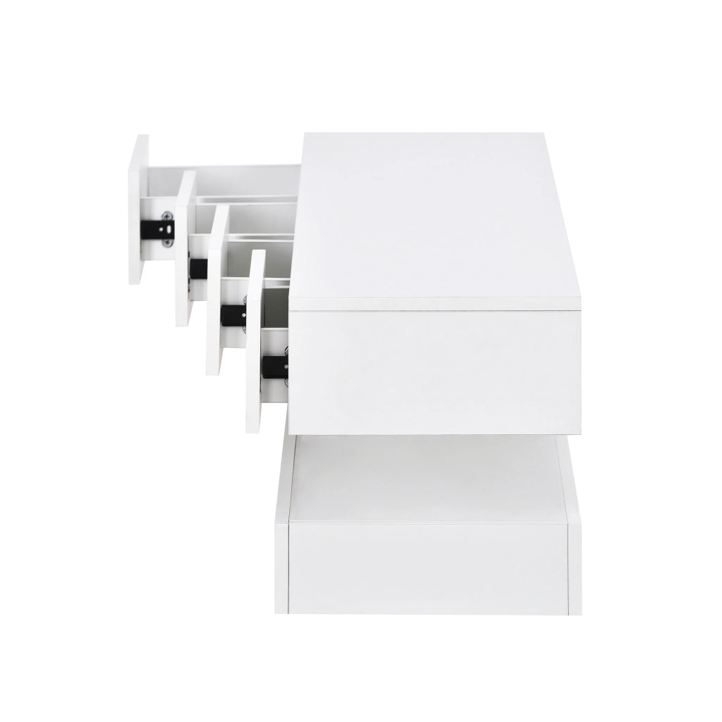 Mobile TV sospeso LED in MDF bianco con 4 cassetti, 2 vani e controllo Bluetooth da app