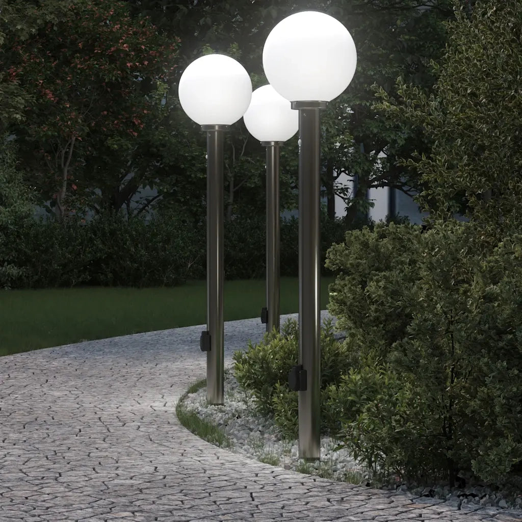 Lampioni a dissuasore con sensore e presa 3 pz 120 cm Acciaio Inox IP44 4006110