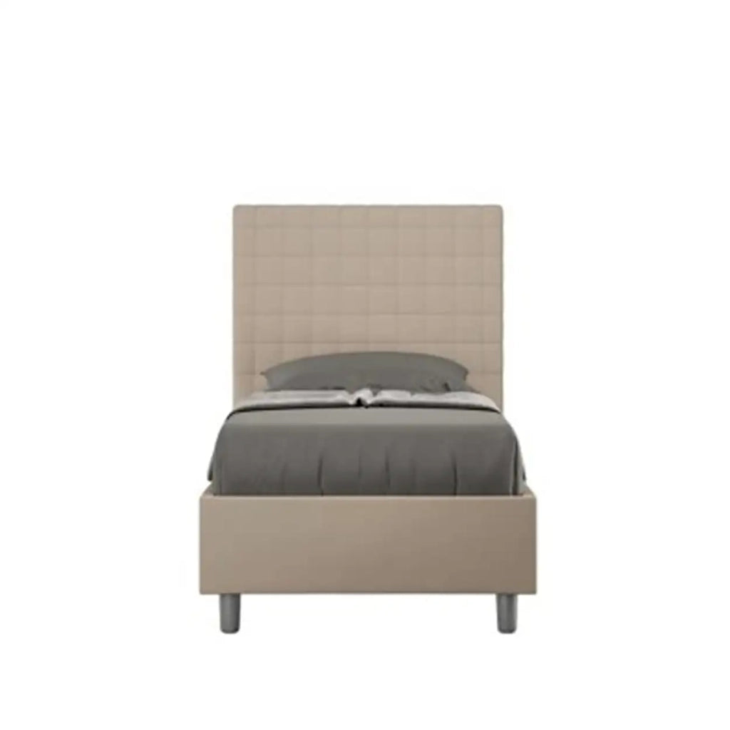Letto singolo senza rete imbottito 90x210 similpelle tortora Sunny