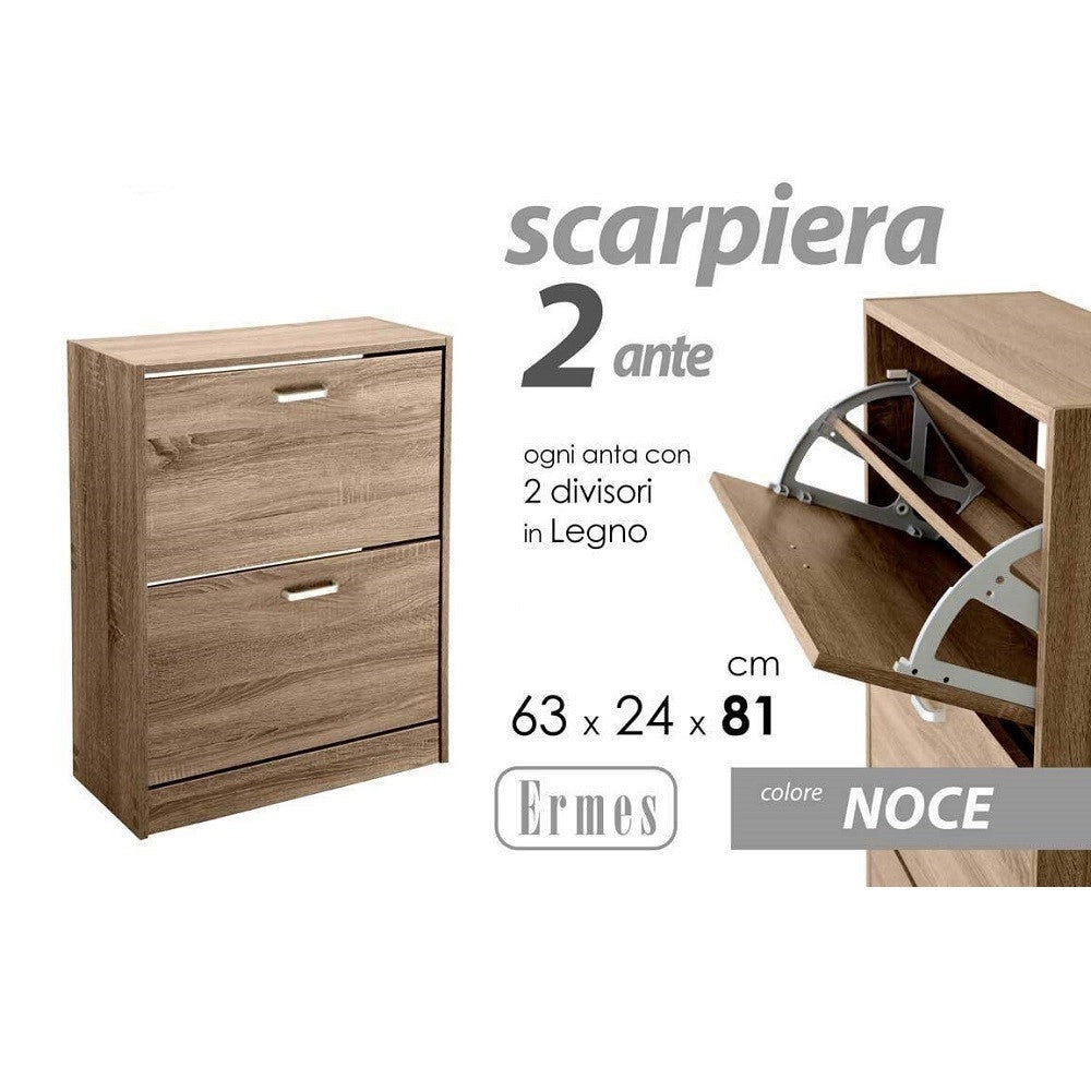 Trade Shop - Scarpiera Bassa 2 Ante Doppia A Ribalta Salvaspazio Slim Noce 81x63x24cm 827624 -