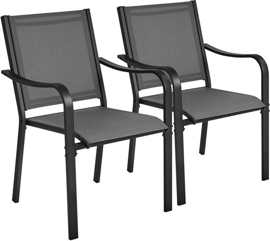 Set di 2 sedie da giardino, ripiegabili, sedie da pranzo, sedie da giardino, resistente all'acqua, braccioli per giardino/terrazzo/interno, fino a 136 kg sostenibile, grigio