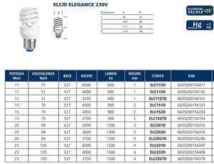 Lampada ai l.fredda fluor. eleg. elc151d e27 15w compatte