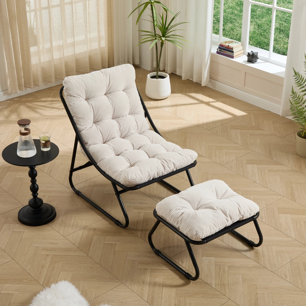 SEDIA Lounge da esterno con pouf 65x78x86 cm acciaio bianco