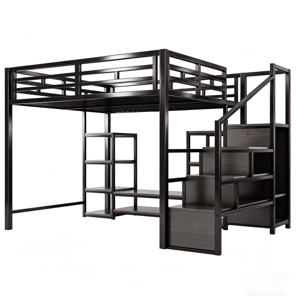LETTO a soppalco con porta TV e presa 140x200 cm metallo nero