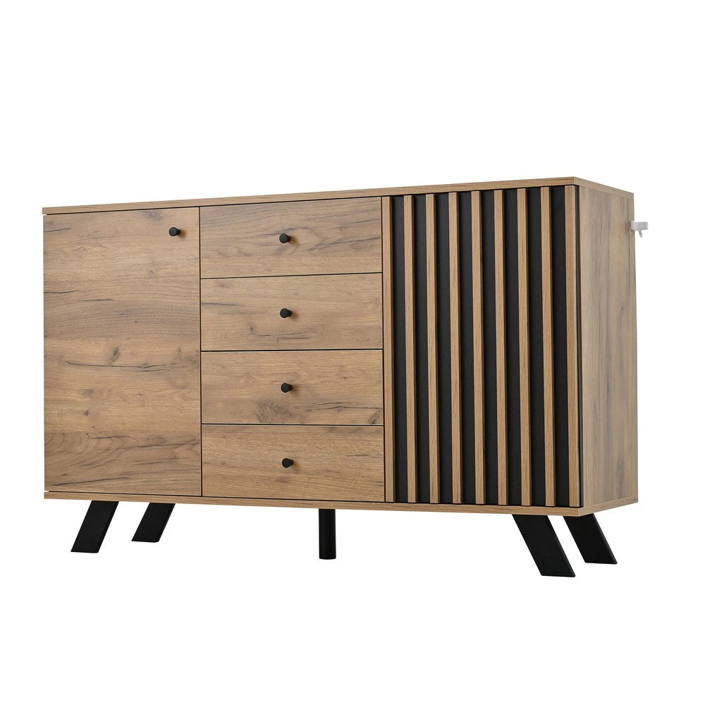 Cassettiera con Credenza ¨C MINIMAL ¨C Legno, 4 Cassetti, 2 Ante, 120x38x75 cm
