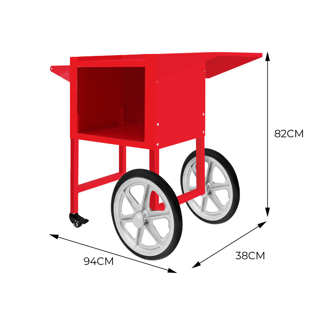 Carrello retrò rosso KuKoo per macchina popcorn in acciaio inox