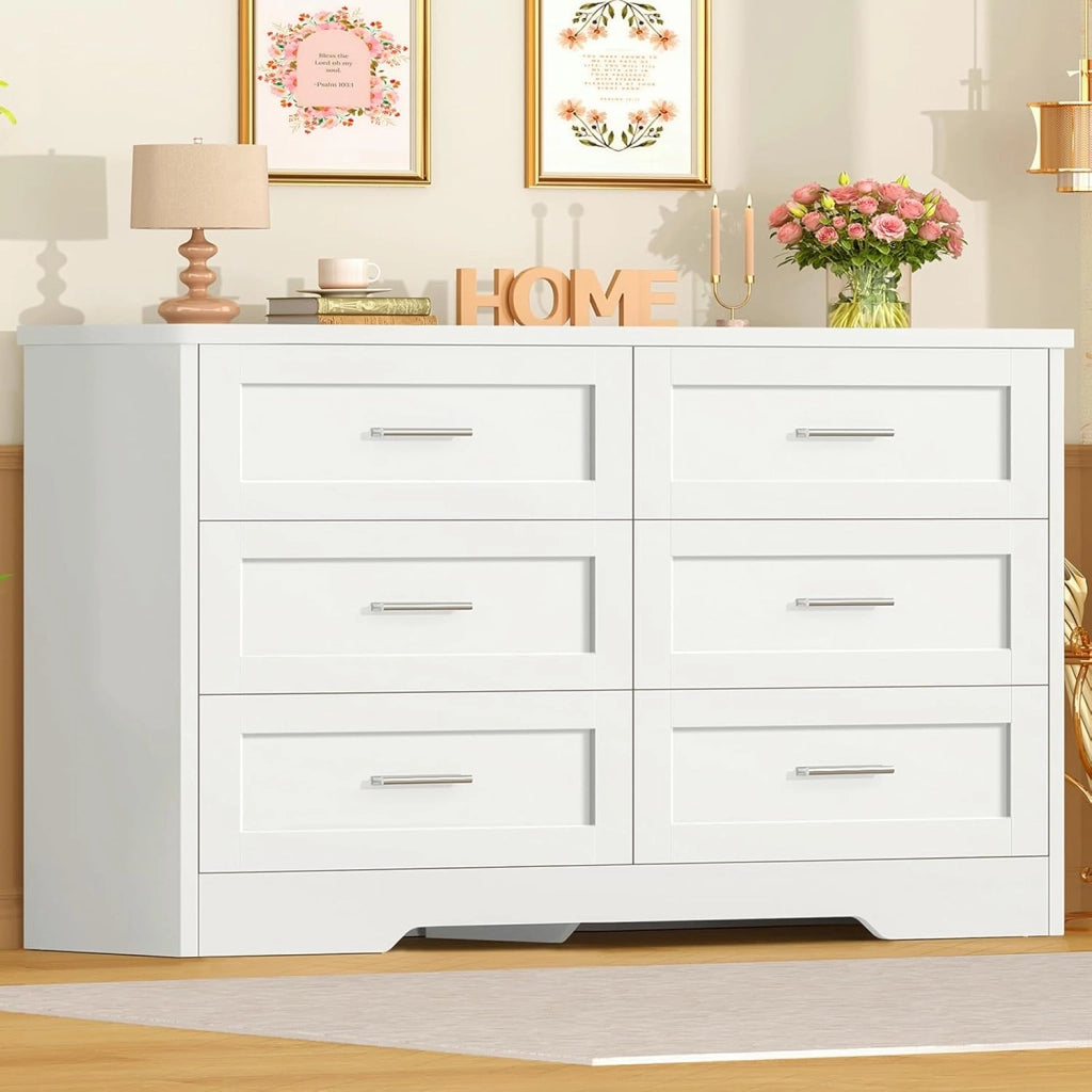 Cassettiera Camera da Letto, Settimino con 6 Cassetti - Comò Bianco Moderno e Salvaspazio, Ideale per Soggiorno e Ingresso, 107x35x75.5 cm