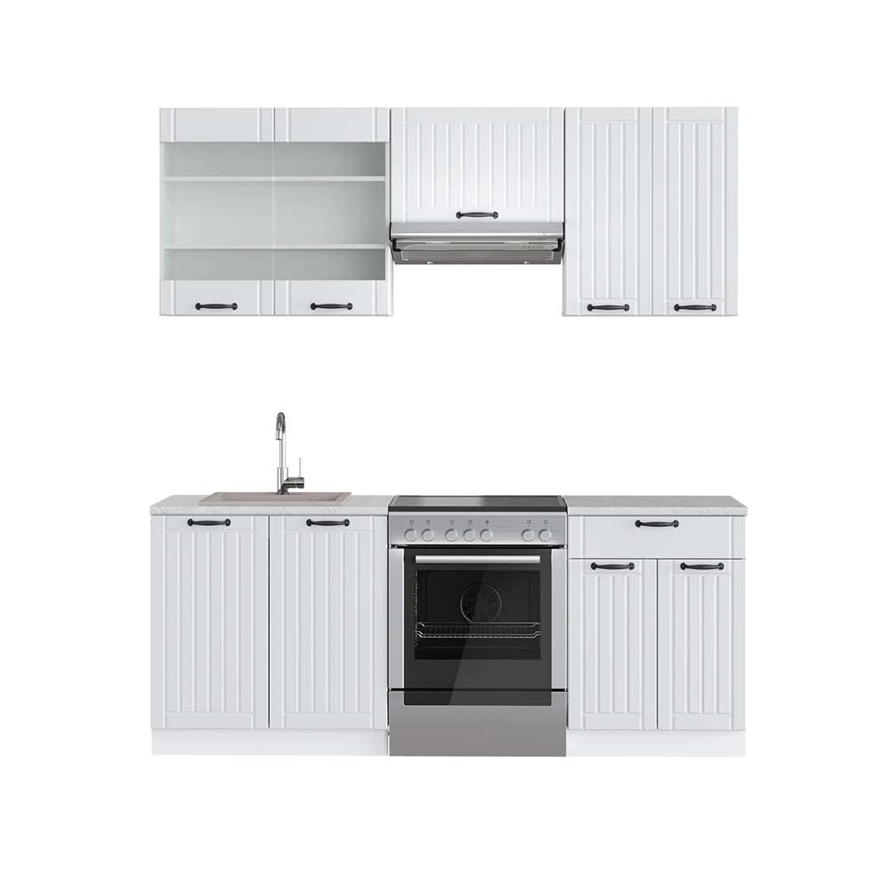 Cucina componibile Fame-Line Bianco rustico/Bianco 200 cm, PL Marmo Vicco
