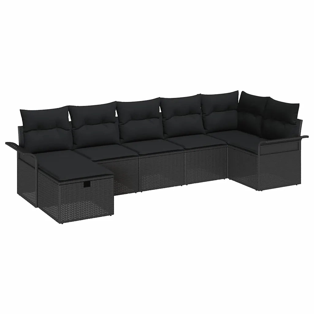 Set Divano da Giardino con cuscino 7 pcs Nero Poly Rattan