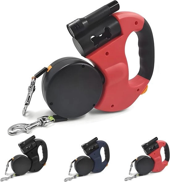 Doppia cintura per cani, cintura per cani retrattile, adatta a due cani, cintura per cani doppia, anti-arrampicata, riflettente (rosso).