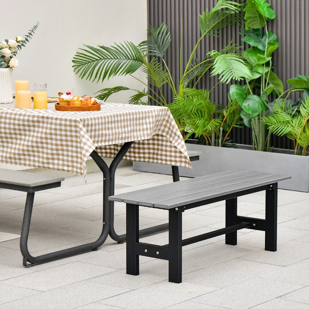 Panca da esterno 2 posti 120cm con sedile a doghe telaio in metallo, Panca giardino verniciato a polvere Grigio-Panchine