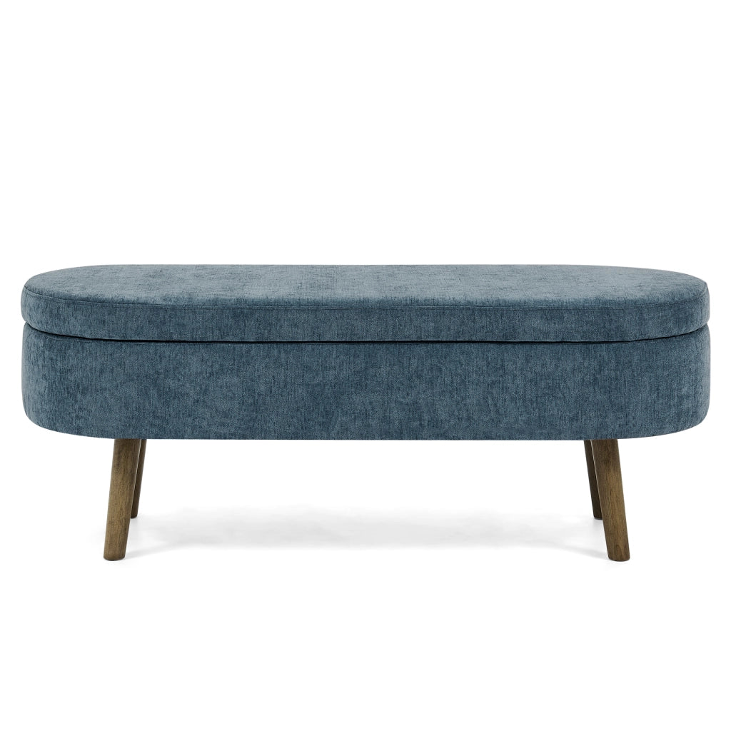 Panca contenitore in chenille con vano portaoggetti da 20 l e struttura in legno massello blu 110 × 40 × 42 cm