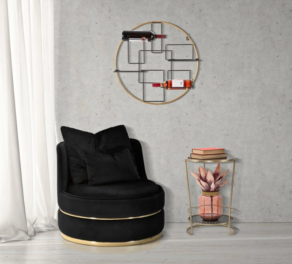 Poltrona Paris Space Nero/Oro Ø84x72 cm in Legno e Spugna Nero e Oro