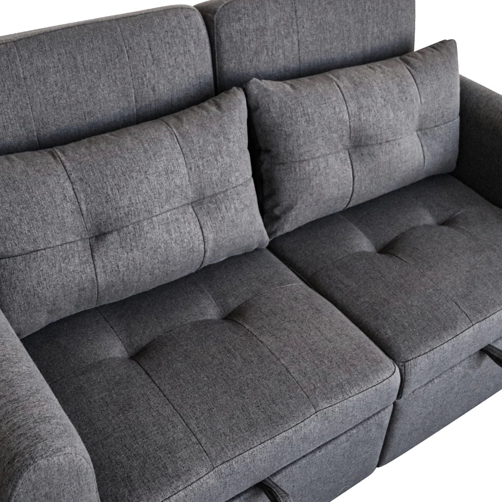 Divano letto 3 in 1 grigio con schienale regolabile, porte USB e 2 cuscini