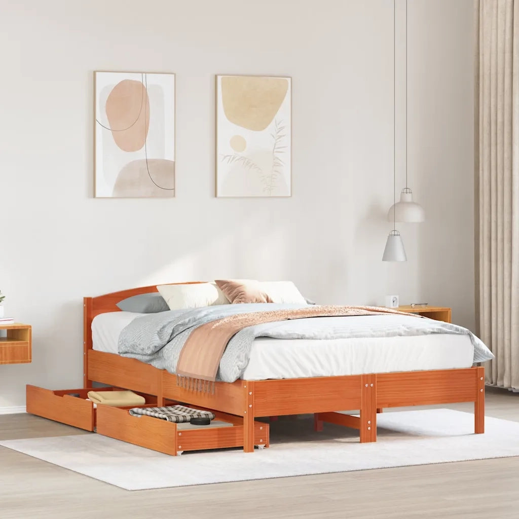 vidaXL Letto senza Materasso Marrone Cera 140x190 cm in Legno di Pino
