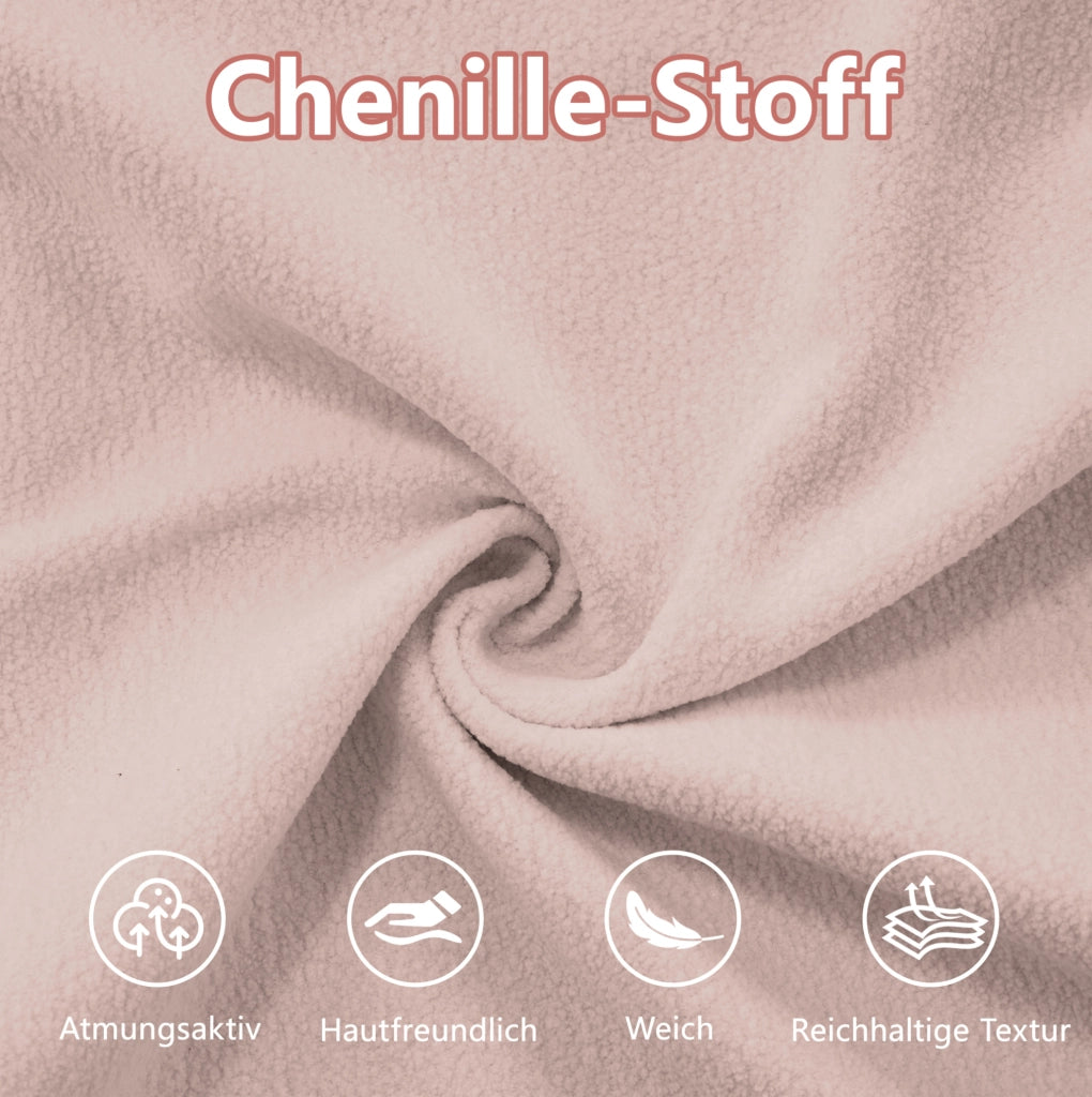 Divano modulare ad angolo a forma di U in chenille rosa, 4 posti con pouf mobile