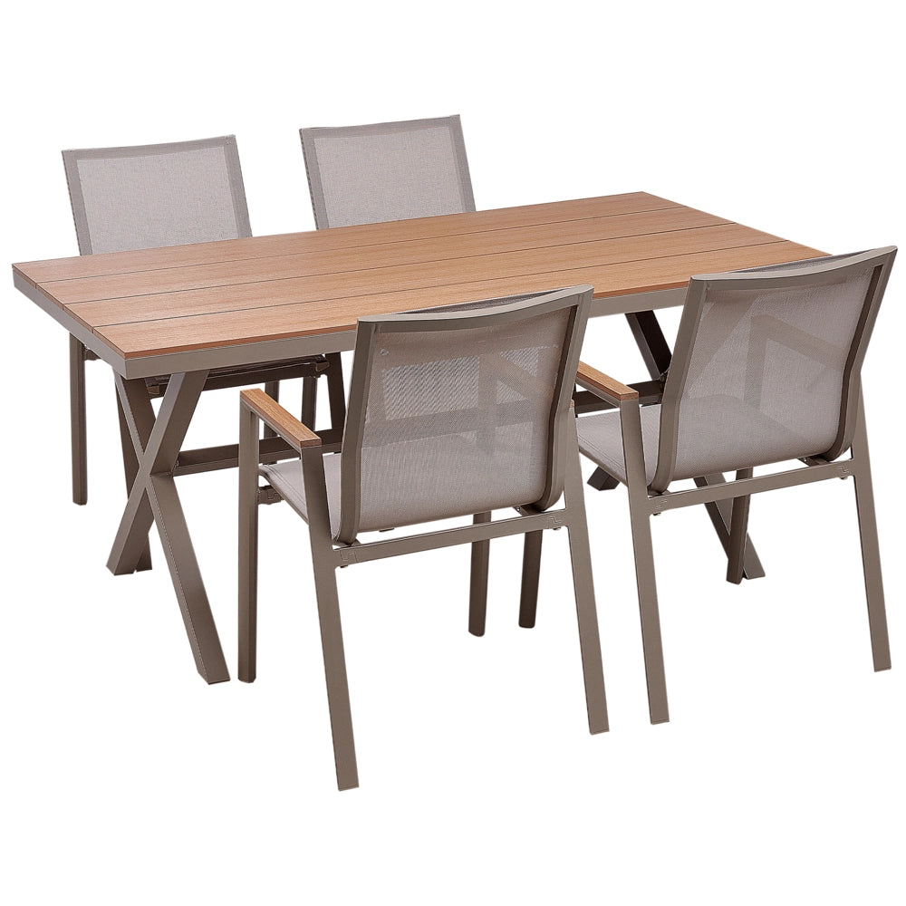 Set da pranzo da giardino a 4 posti Struttura in alluminio Taupe Piano in legno plastico 4 sedie e tavolo da pranzo