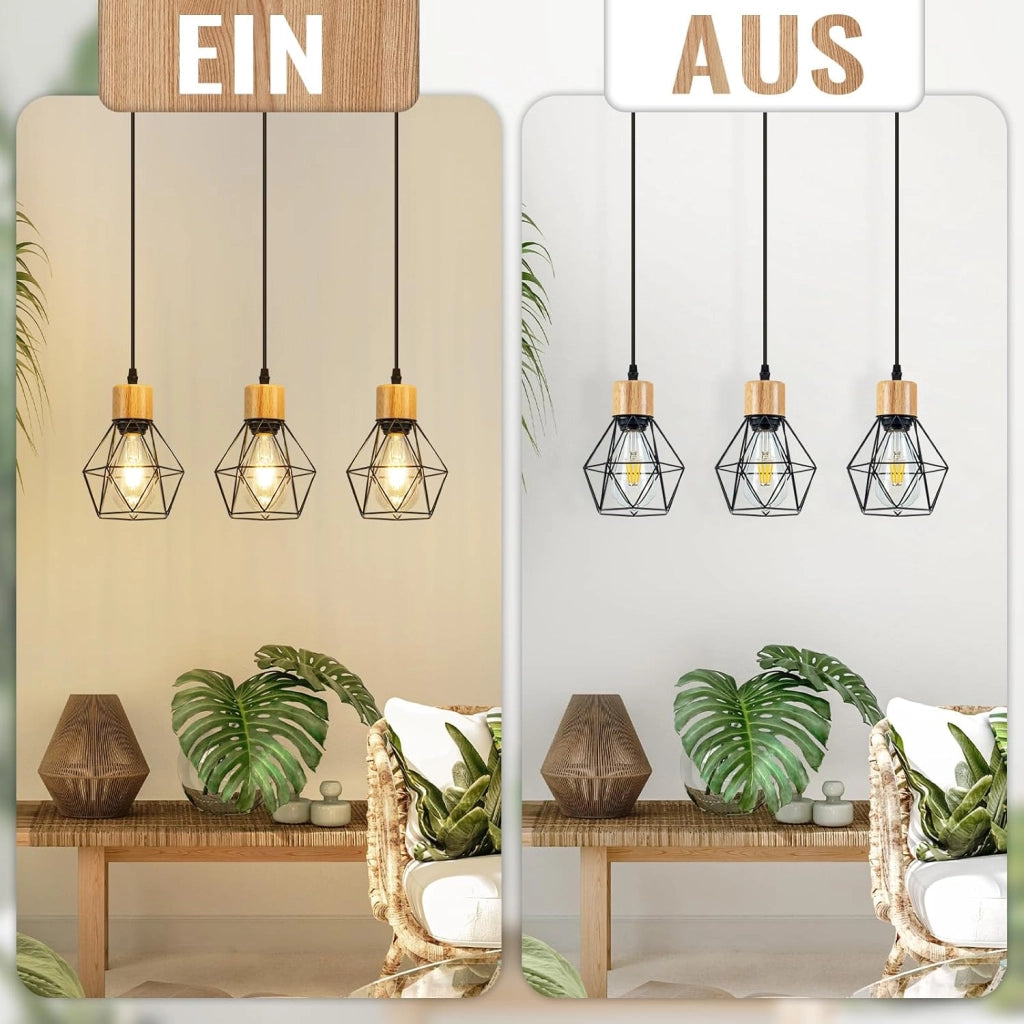 Lampada a sospensione ZMH 3 fiamme vintage nera in metallo E27 senza lampadina