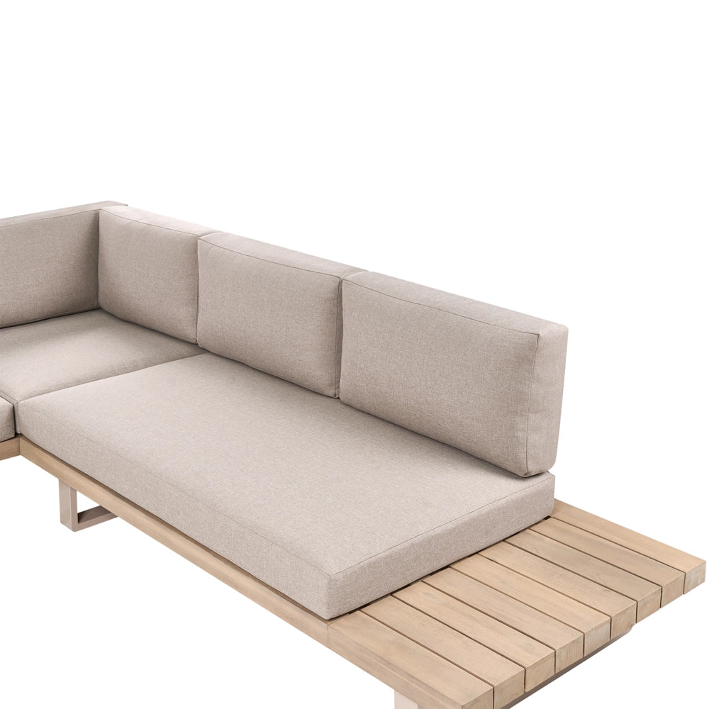 Set di divani angolari da giardino color taupe e marrone chiaro 5 posti a sedere bassi con tavolino da caffè