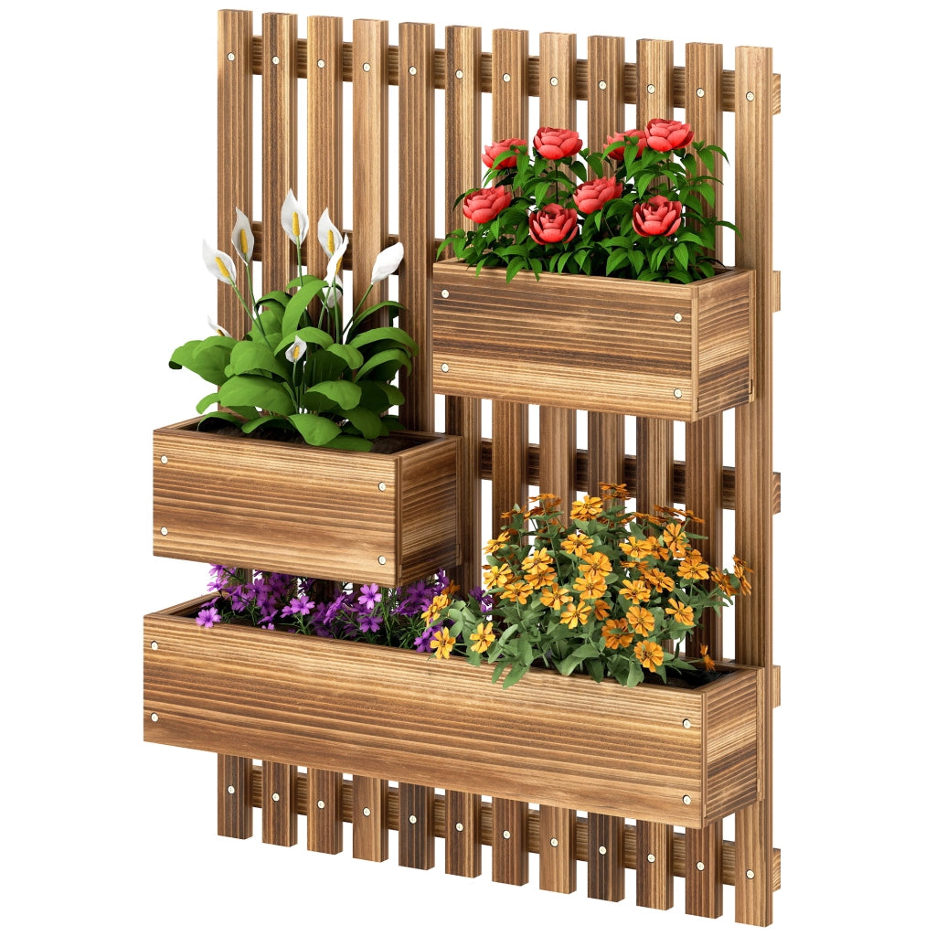 Fioriera da parete in legno massello con 3 vaschette removibili ¨C Xylo ¨C 60x16x80 cm