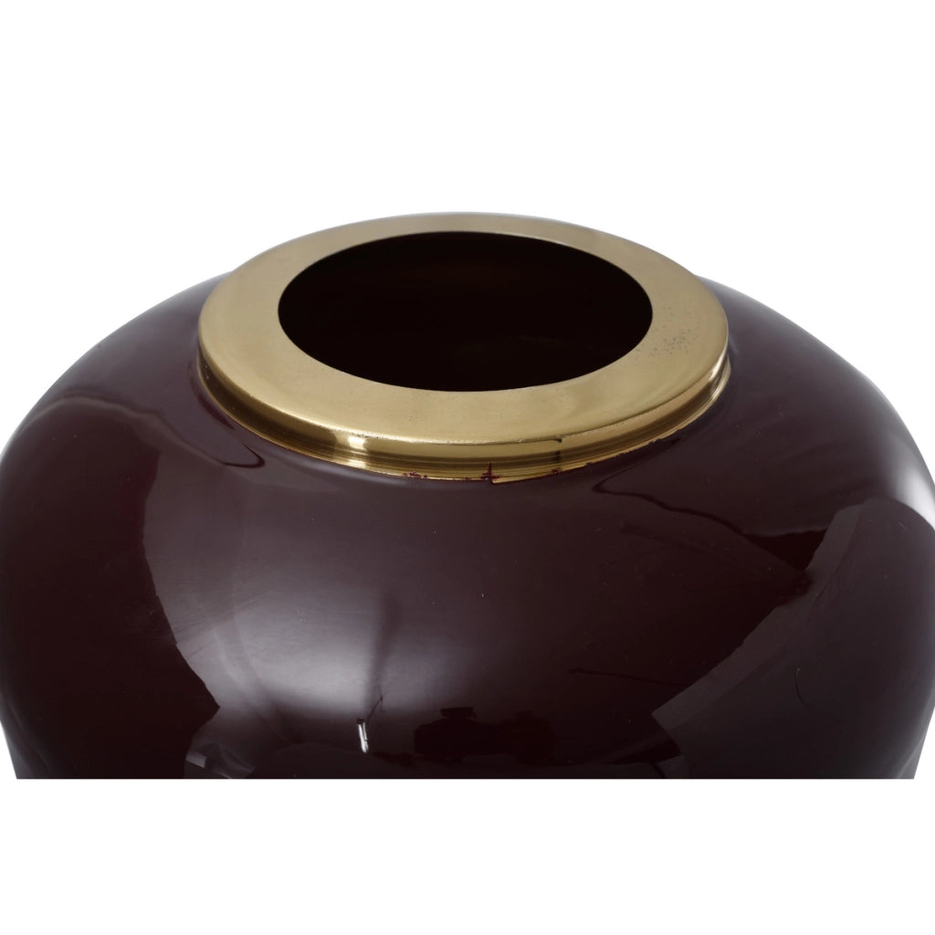 Vaso da terra Art Deco in metallo bordeaux e oro