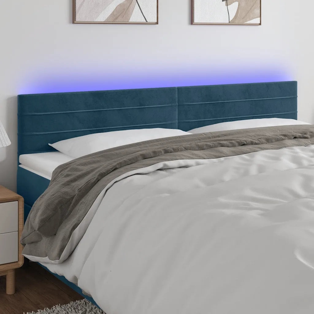 Testiera | Testata a LED Blu Scuro 200x5x78/88 cm in Velluto