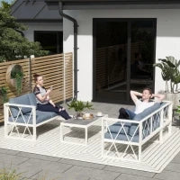 Salotto da Giardino Angolare con Poltrona Reclinabile, 2 Divanetti con Cuscini e Tavolino, Grigio