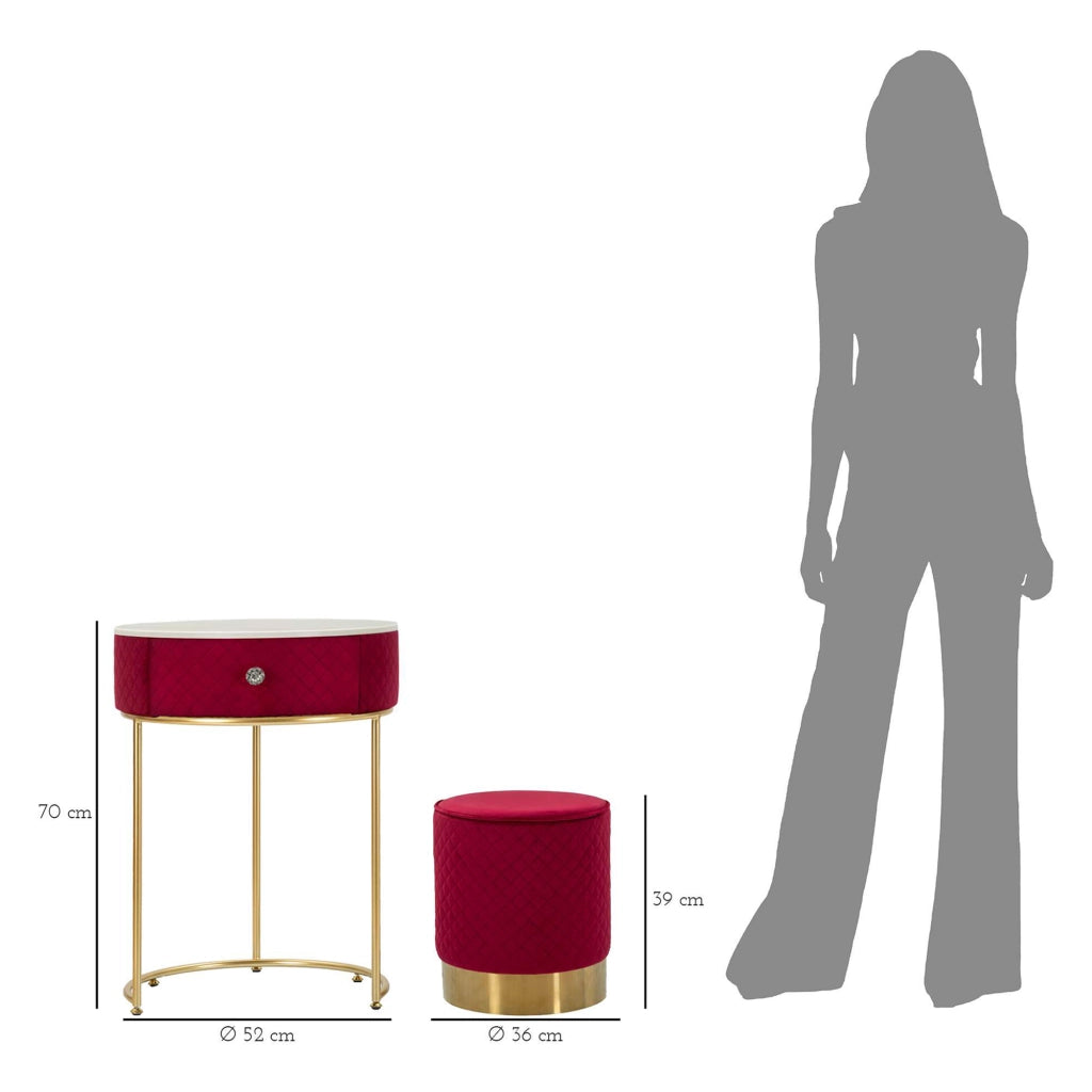 Mobile da Trucco Mbale, Toeletta un Cassetto, 52x52x70h cm Rosso