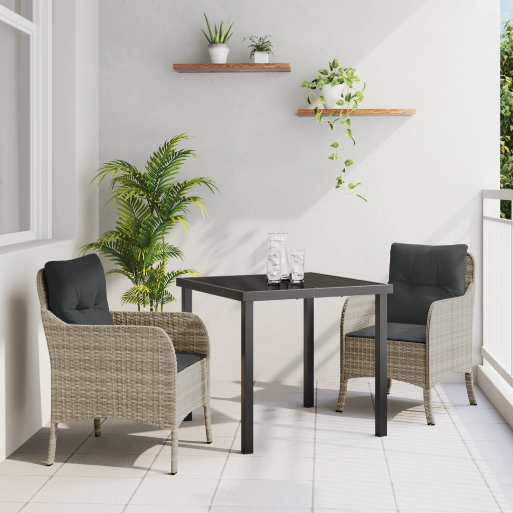 Set da Pranzo da Giardino 3 Pezzi con Cuscini Grigio Chiaro Polyrattan