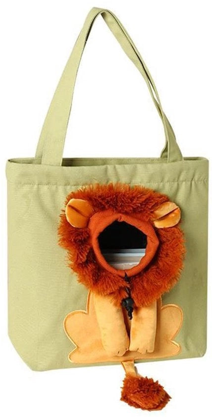 Porta gatti, leone cartoon borsa da spalla portatile per piccoli cani e gatti, tasca da viaggio in tela canapa, colorata, unico modello (verde)