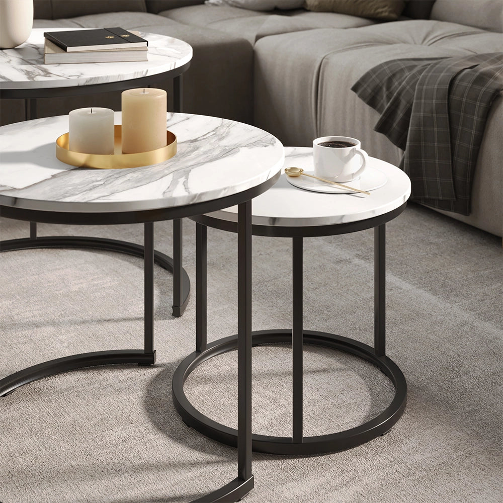 Vicco Tavolino da divano Bianco/nero 55 x 55 cm 3 parti