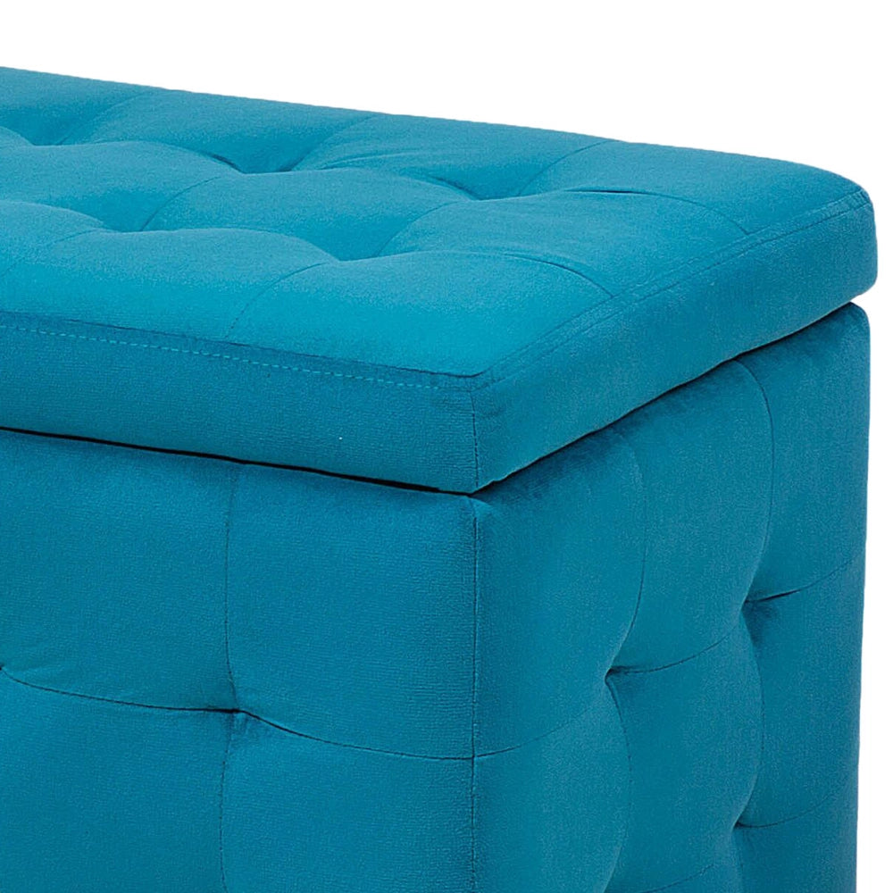 Pouf Cassapanca Imbottito in Velluto Verde Acqua Stile Chesterfield