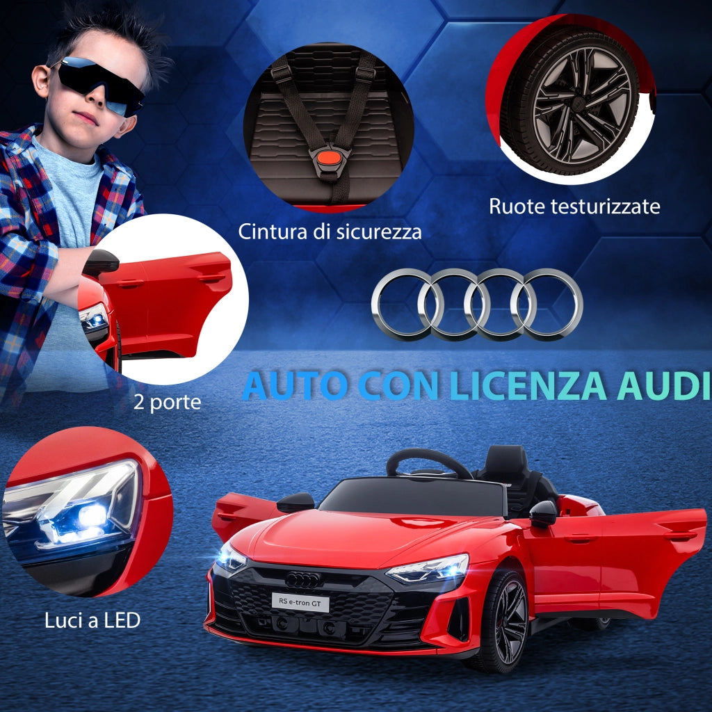 EasyComfort Macchina Elettrica per Bambini 5 Anni max Licenza Audi con Pulsanti, Cinture e Fari, 103x58x41 cm, Rossa e Nera