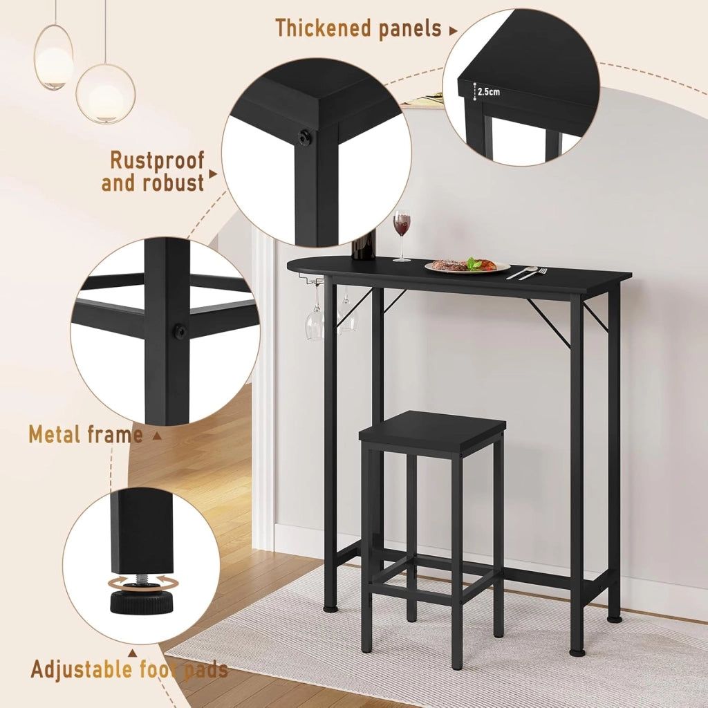 Set di 4 Sgabelli da Bar Industriali con Poggiapiedi, Sgabelli da Cucina senza Schienale, Sedie Alte per Penisola Cucina, Sedile in Truciolato e Telaio in Metallo, 33x33x65cm, nero, 1060BY-4
