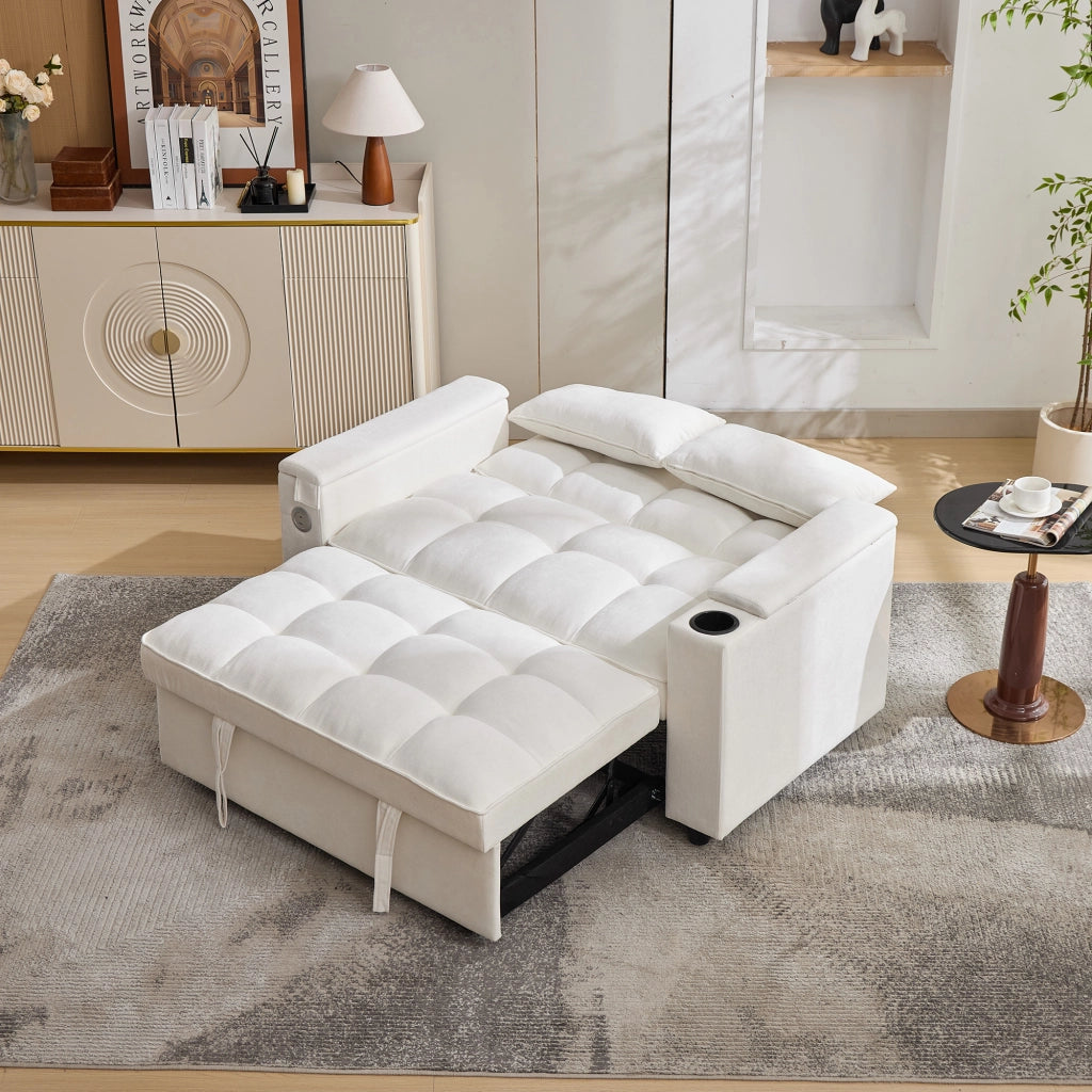 Divano Letto 3 in 1 Estraibile 2 Posti con Tavolo e Portabicchieri ¨C Xylo ¨C Beige