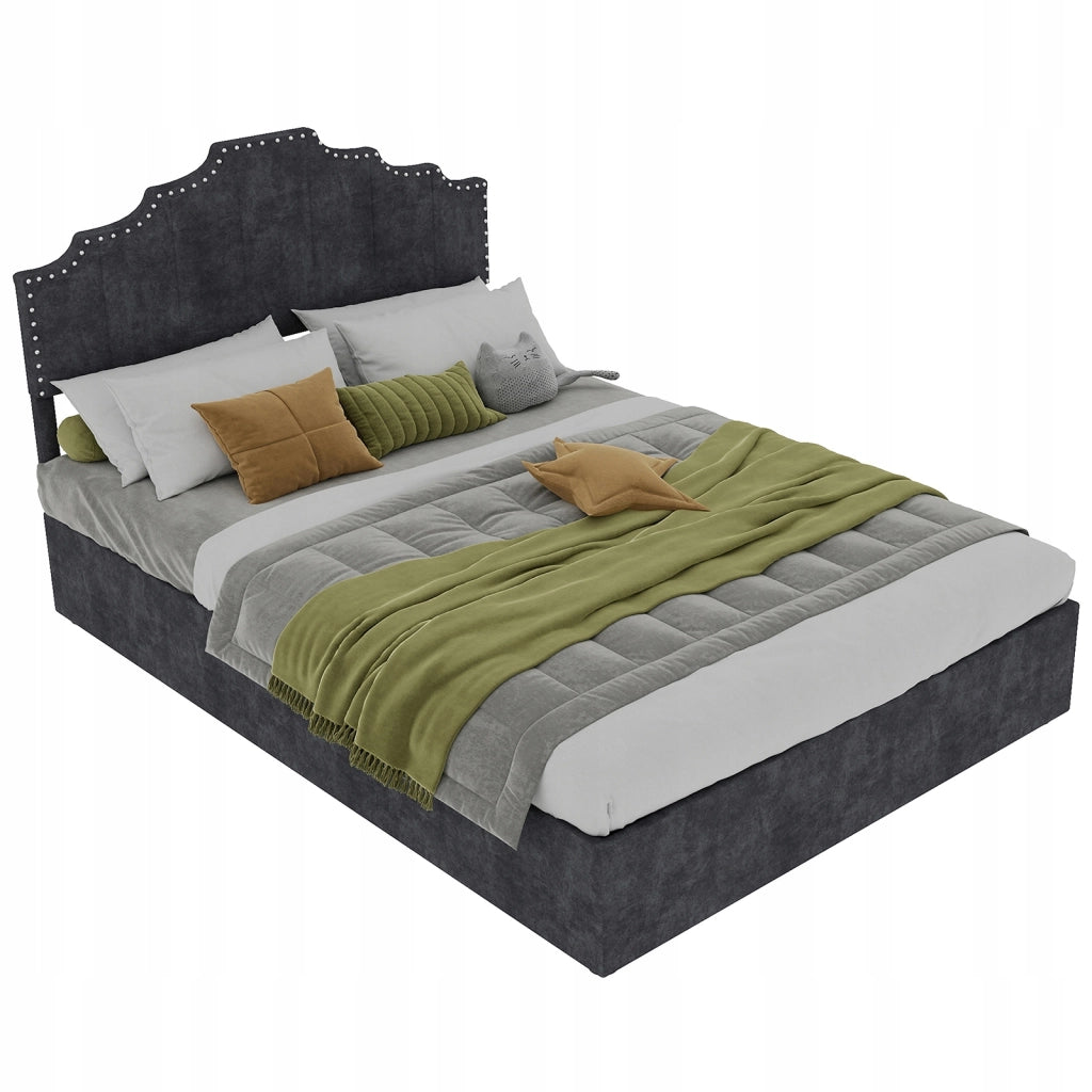 Letto imbottito 140x200 grigio - Xylo - con struttura sollevabile