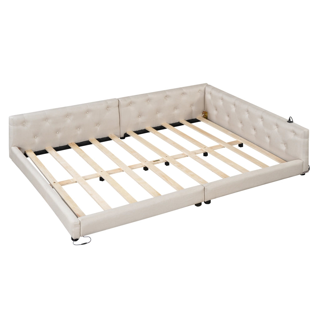 Letto divano con rete a doghe in lino beige 140x200 cm