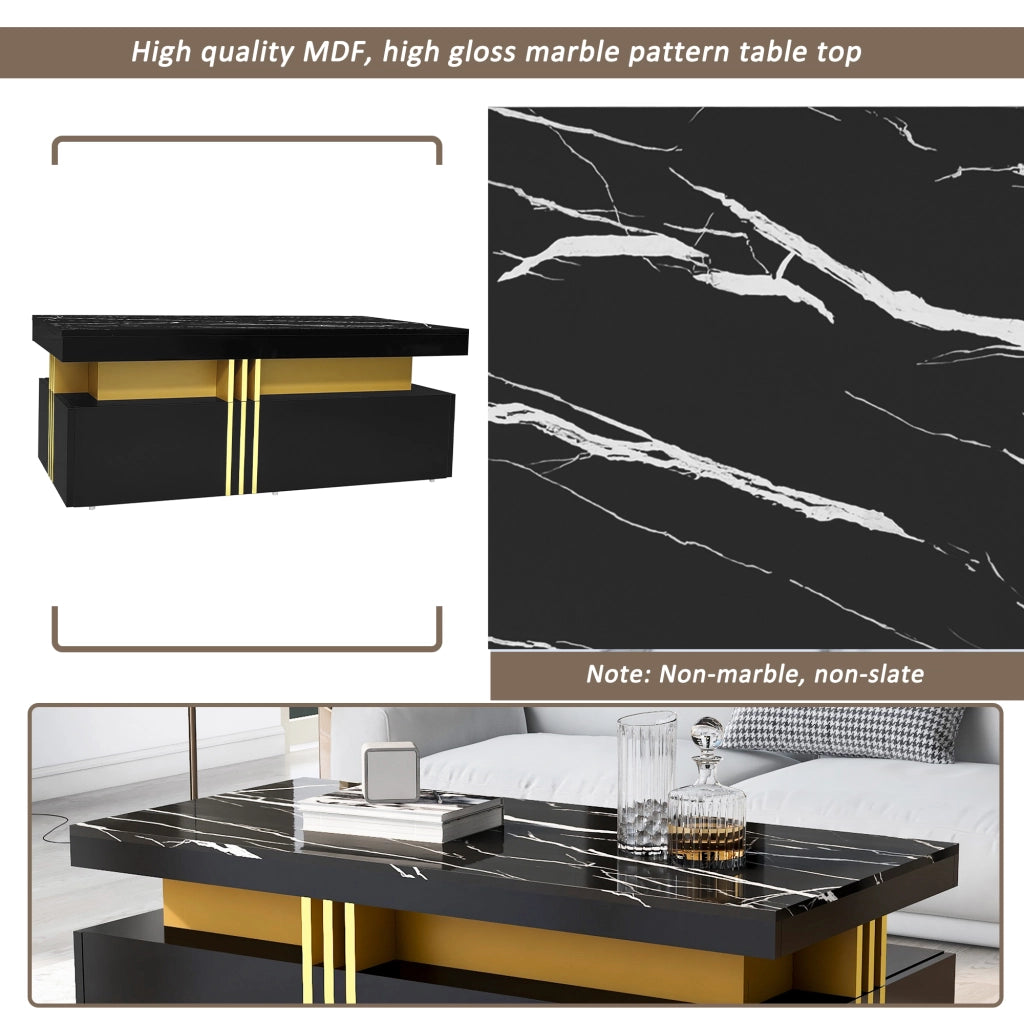 Tavolino Rettangolare con 2 Cassetti e Piano Lucido, per Soggiorno, 100 × 50 × 40 cm