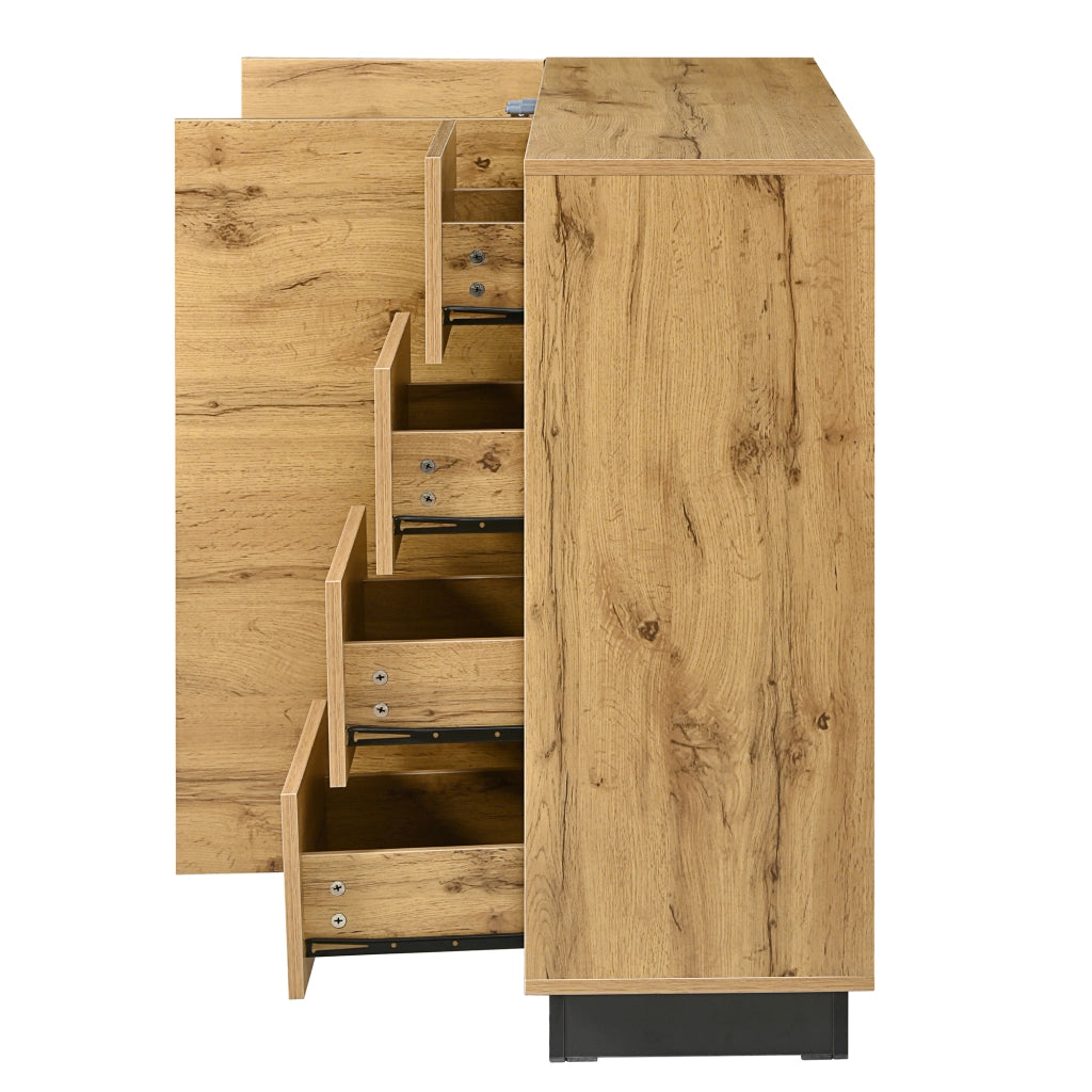 Credenza con 2 Ante e 4 Cassetti; Apertura a Pressione; Stile Moderno; in Pannello Truciolare; 120??35;5??90;5 cm; Nero e Naturale