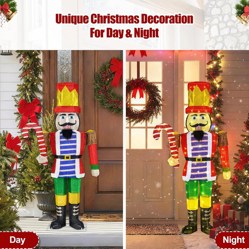 Decorazioni Natalizie, Schiaccianoci Natale Grande Soldatino 170 CM, 110 Luci Bianche Calde, Base Metallica, Picchetti& Fascette, Addobbi Natalizi per Esterno Interno per Casa, Cortile, Giardino