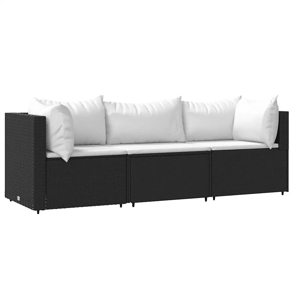 Set Divani da Giardino 3 pz | Set Salotto da Giardino con Cuscini Nero in Polyrattan