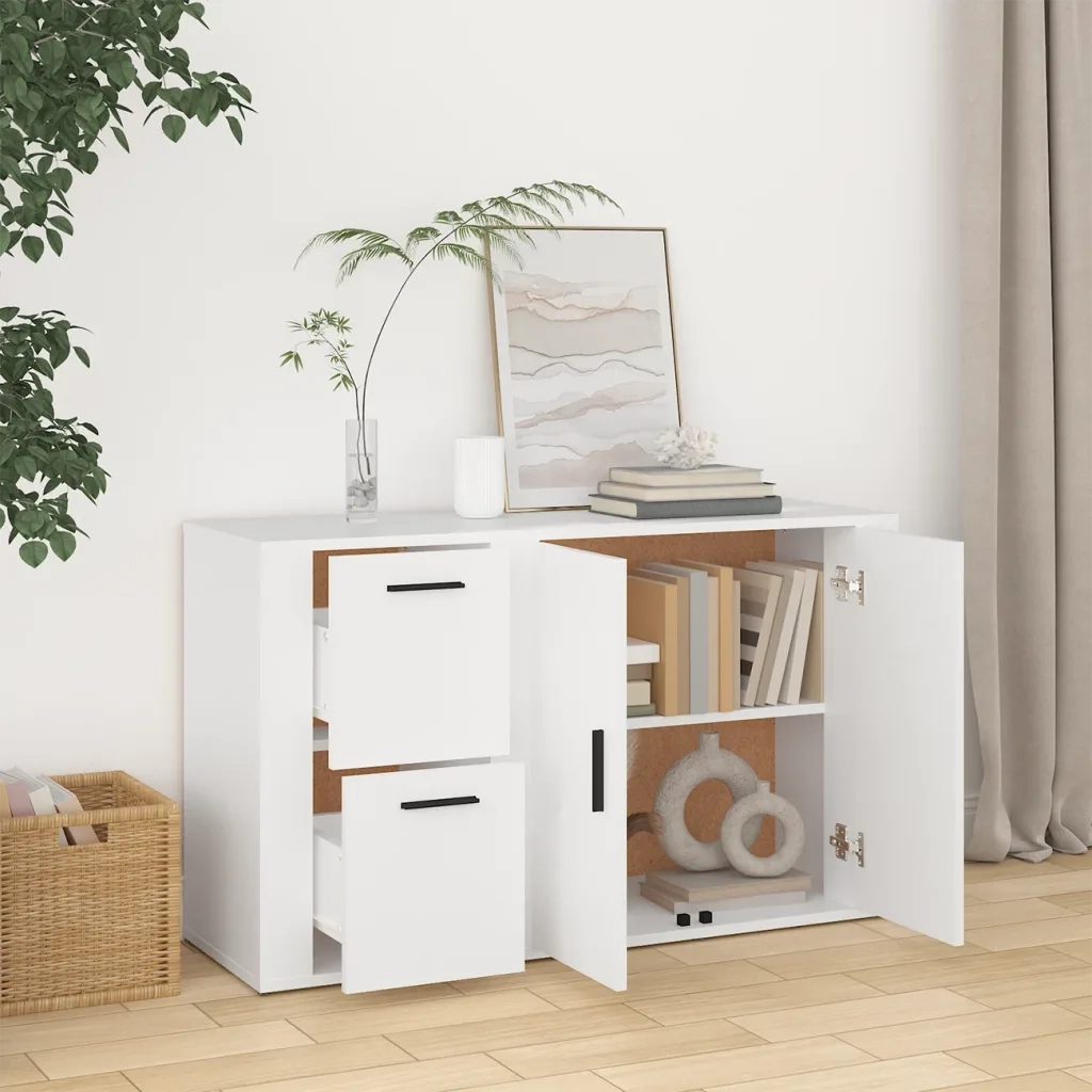 Credenza | Madia | Buffet da pranzo | Armadio da pranzo Bianca 100x33x59,5 cm in Legno Multistrato