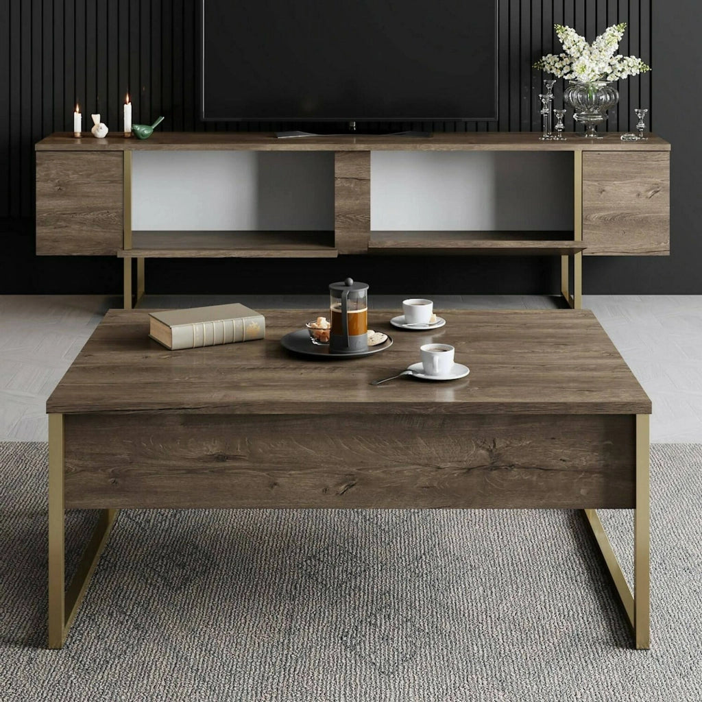 Abishia, Mobile Porta tv Cassetti, 180x30x50h cm Marrone Noce