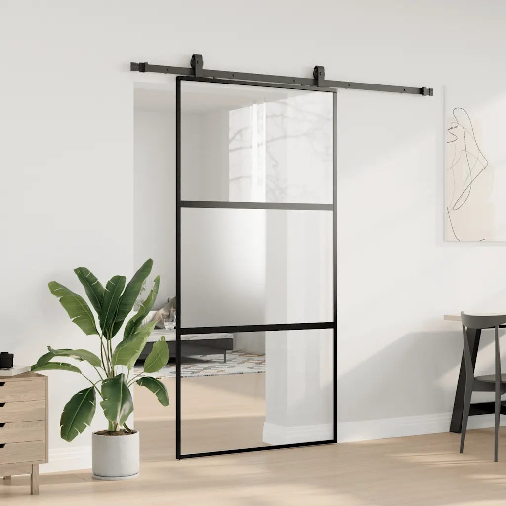 Porta Scorrevole Ferramenta Nera 102,5x205 cm Vetro Temperato 3375879