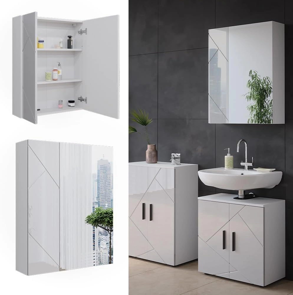 Mobile a specchio per il bagno Irma, Bianco lucido, 60 x 75 cm
